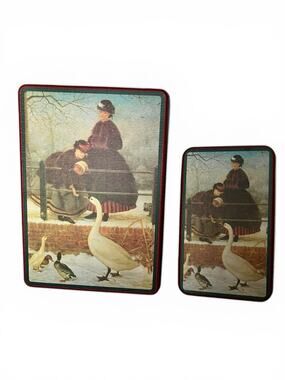 Vintage House Of Lloyd Nesting Tins (2) Geese Ducks Frozen cottagecore red snow